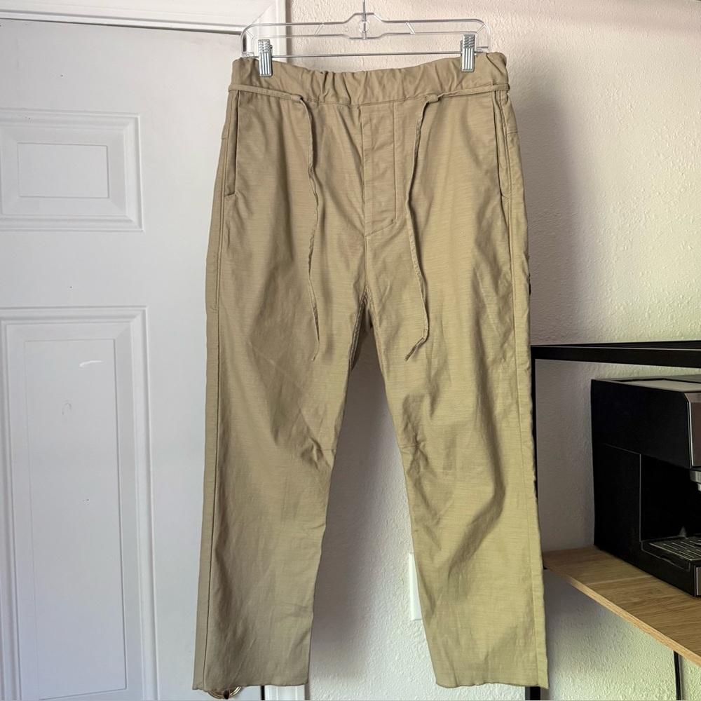 CHAPTER men’s tan khaki cotton slim cropped elastic drawstring waist pants